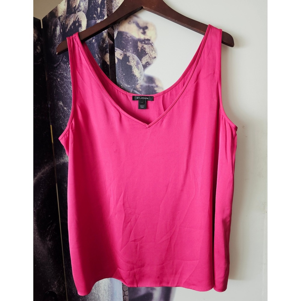 St. John Magenta Pink Silk Blend V-Neck Tank Top Shell Size L Sleeveless YJ01